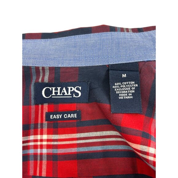 Chaps Men’s Easy Care Button Down Shirt Vtg M Red Blue Bold Plaid Long Sleeve - Picture 5 of 11